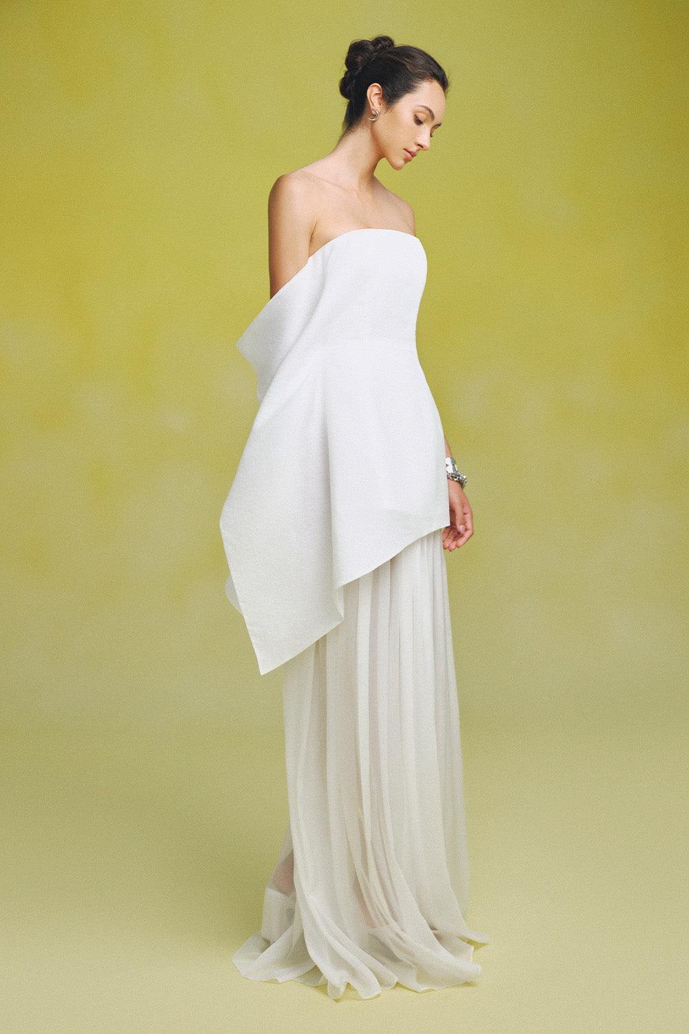 Gio Strapless Gathered Silk Chiffon Floor Length Dress - MEAN BLVD