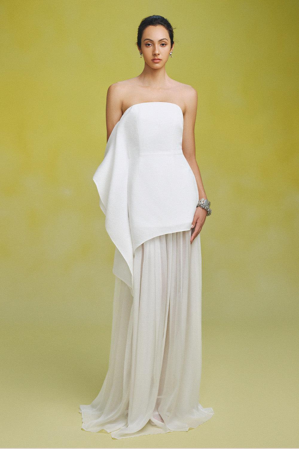 white christmas dresses Boho Casual Silk Chiffon Slip Wedding Dress with Draping main image 1