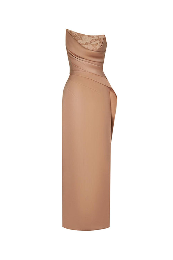 Gisèle Strapless Slit Hem Silk Floor Length Dress - MEAN BLVD