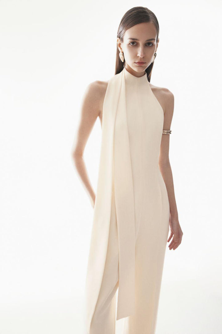 Giulia Halter Sleeveless Crepe Floor Length Jumpsuit - MEAN BLVD