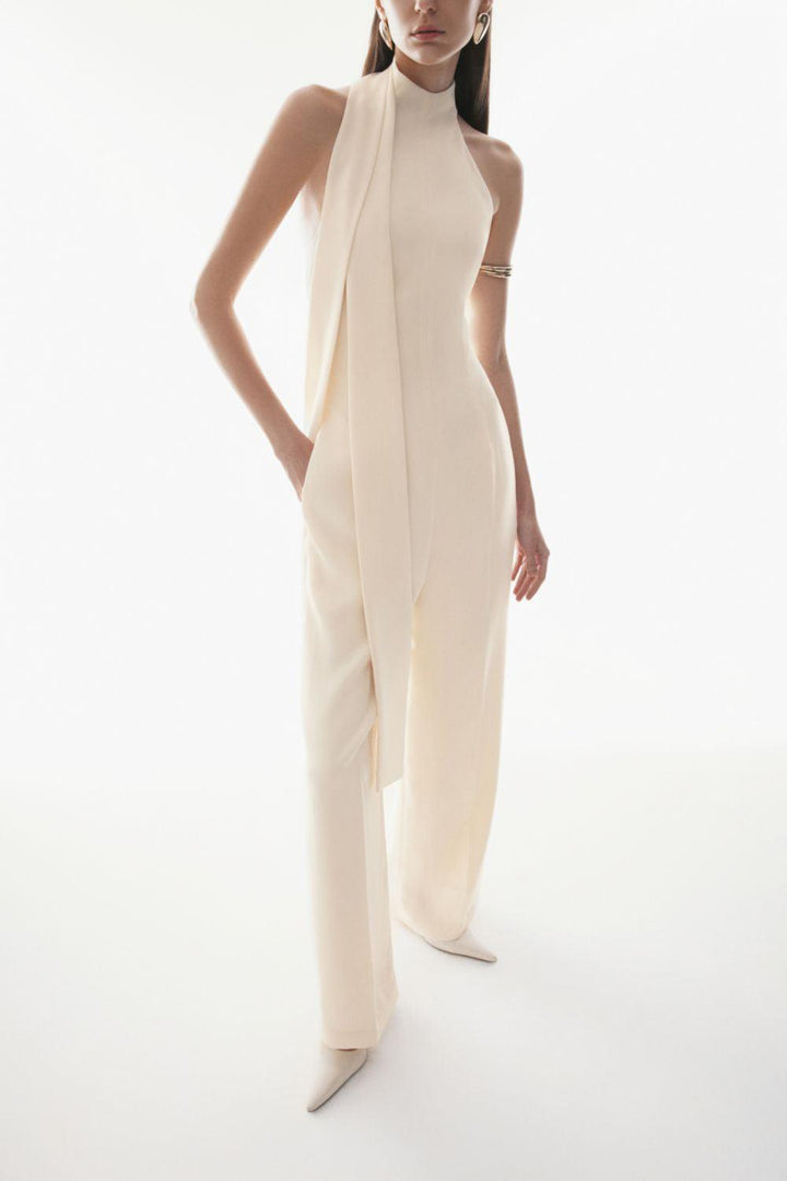 Giulia Halter Sleeveless Crepe Floor Length Jumpsuit - MEAN BLVD