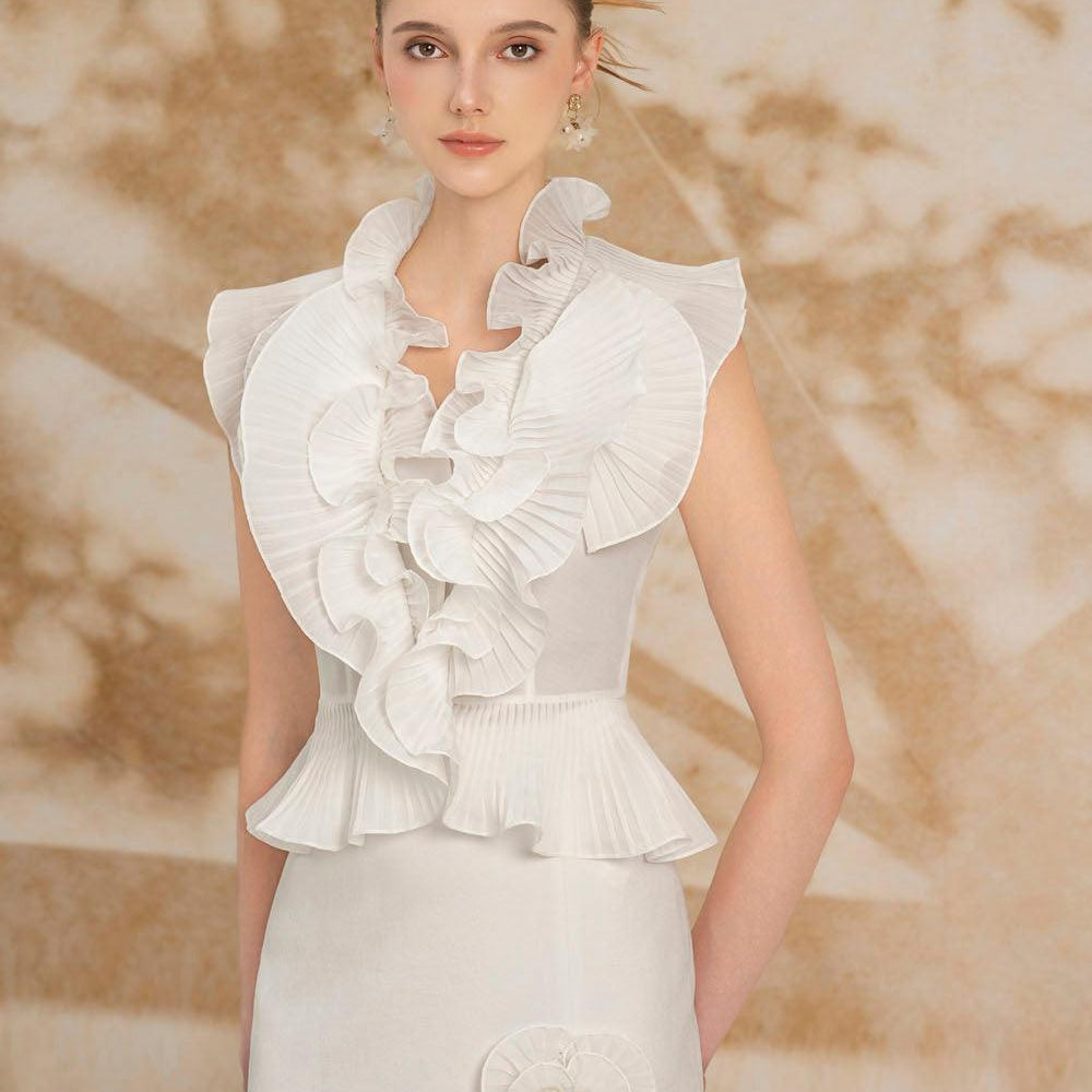 Giuliana Peplum Ruffle Collar Organza Top - MEAN BLVD