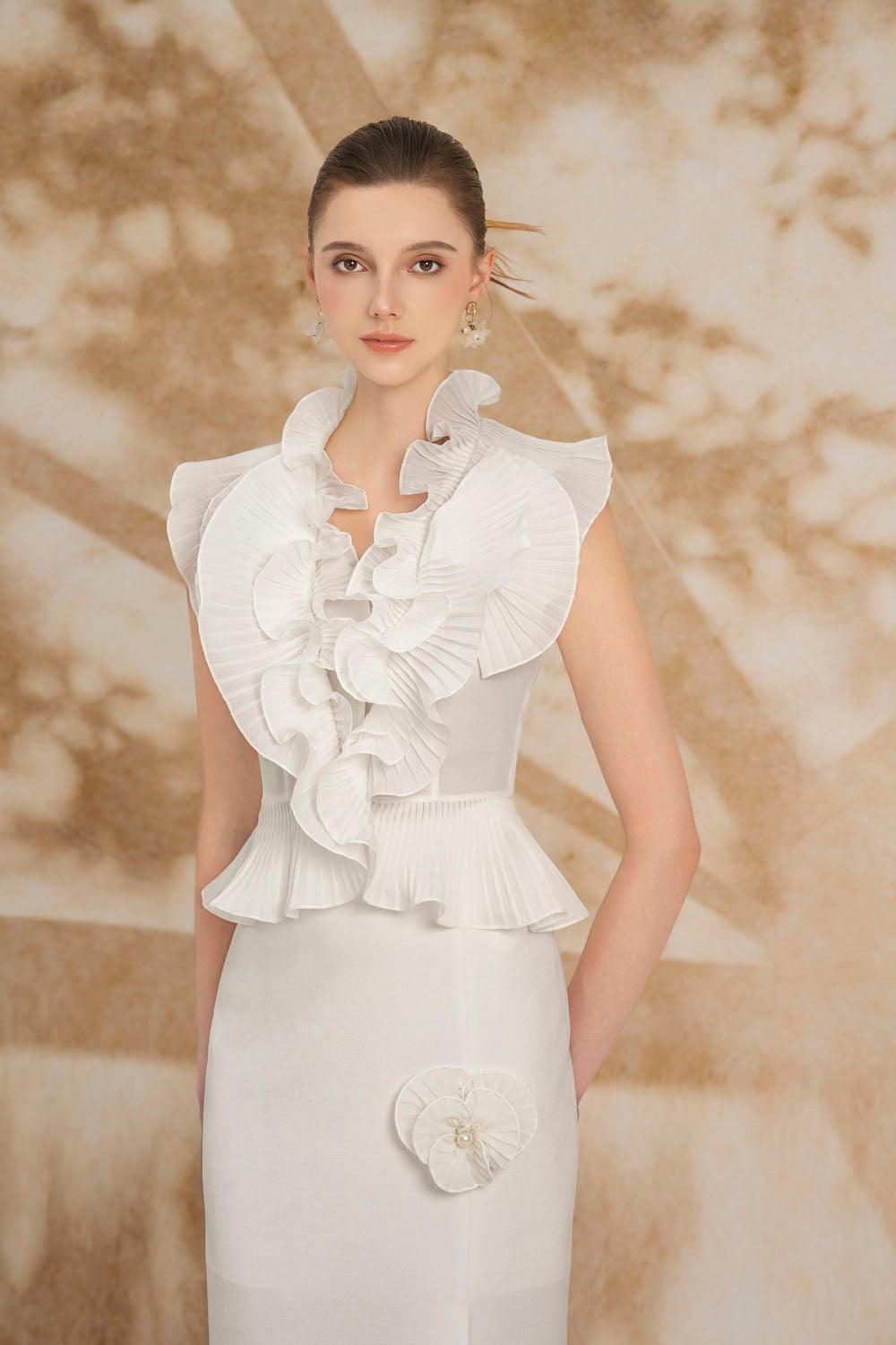 Giuliana Peplum Ruffle Collar Organza Top - MEAN BLVD