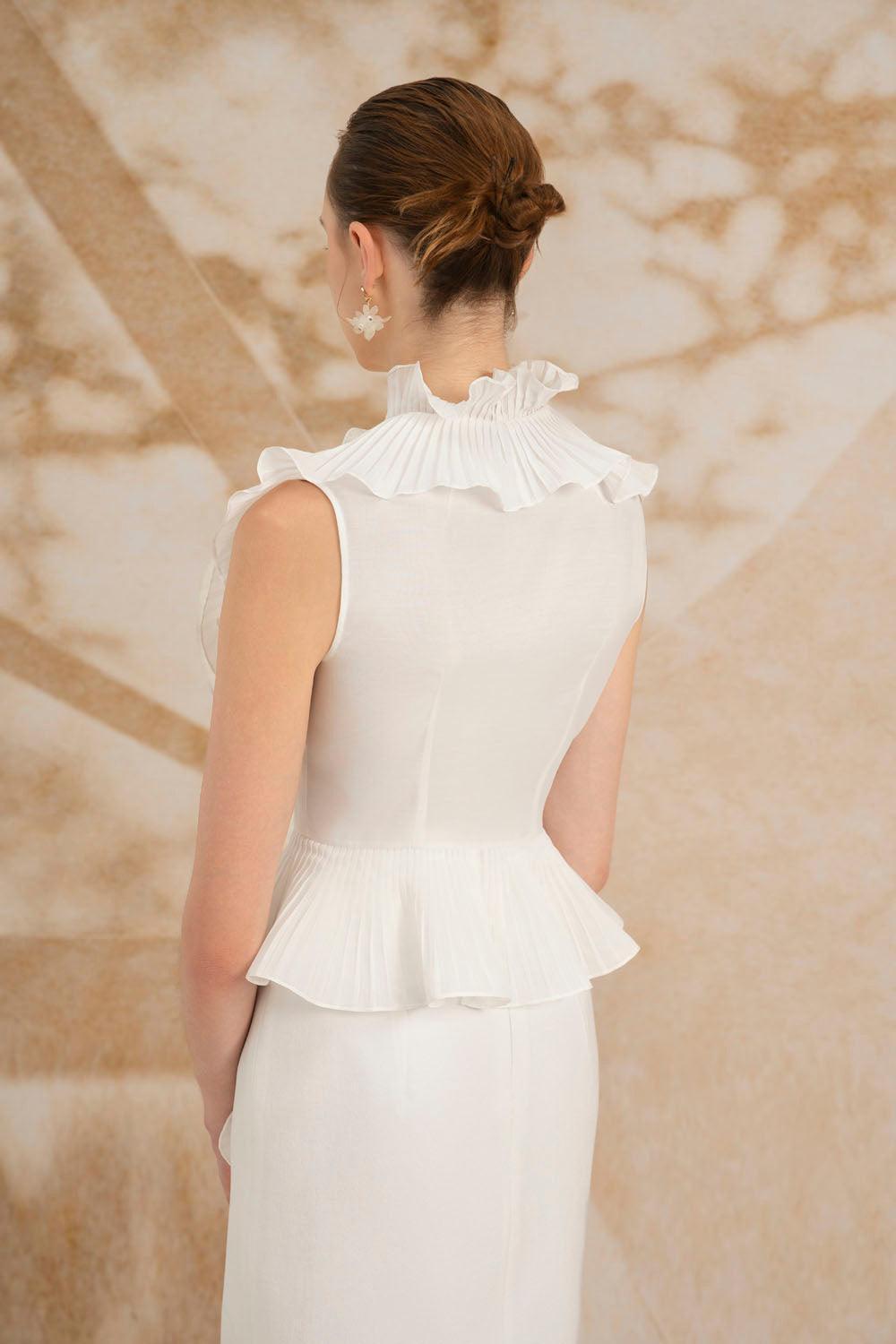Giuliana Peplum Ruffle Collar Organza Top - MEAN BLVD