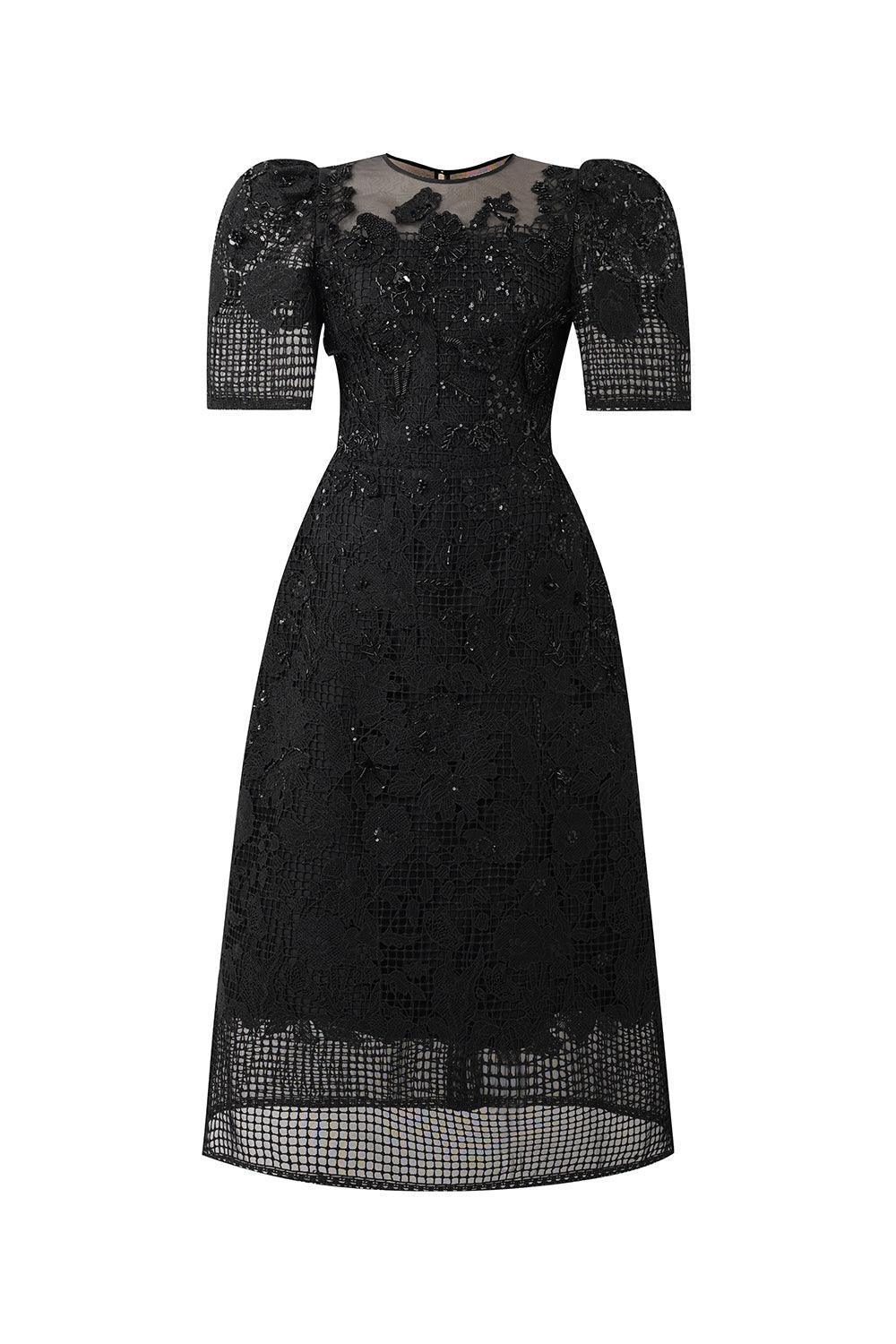 Gladys A-line Round Neck Lace Midi Dress - MEAN BLVD