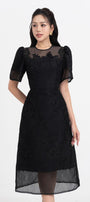 Gladys A-line Round Neck Lace Midi Dress - MEAN BLVD