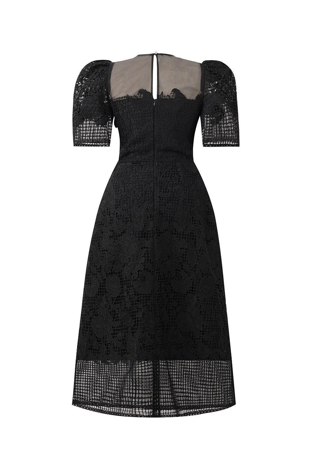 Gladys A-line Round Neck Lace Midi Dress - MEAN BLVD