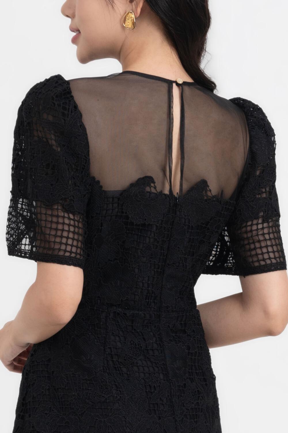 Gladys A-line Round Neck Lace Midi Dress - MEAN BLVD