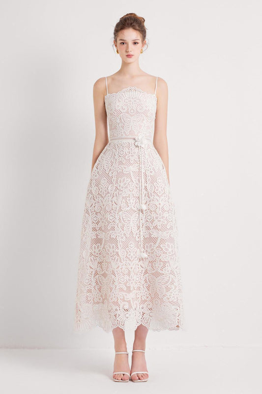 Gladys A-line Sleeveless Mesh Lace Midi Dress - MEAN BLVD