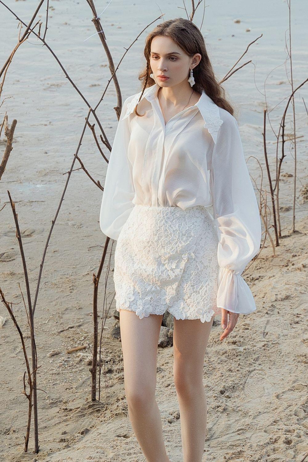 Gladys Wrap High Waist Silk Lace Mini Skirt - MEAN BLVD
