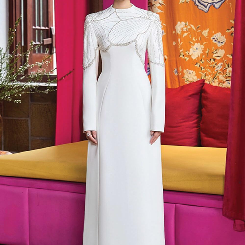 Glamor A-line High Neck Velvet Satin Maxi Dress - MEAN BLVD