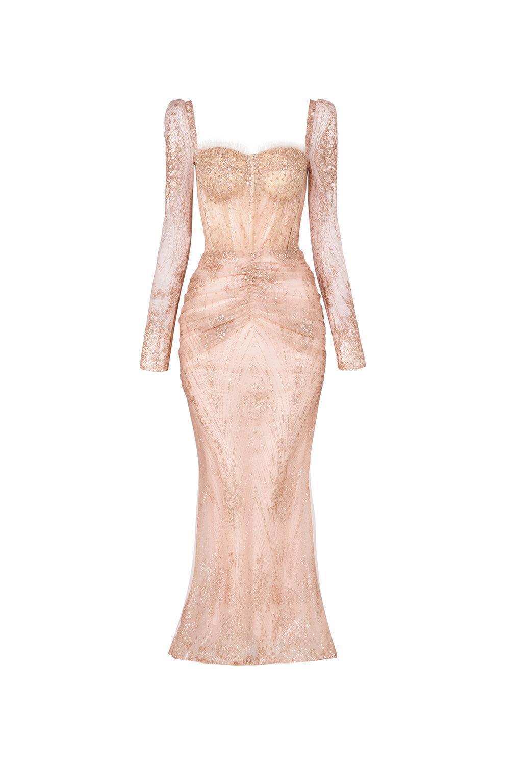 Glamour Trumpet Semi-Heart Neck Tulle Midi Dress - MEAN BLVD