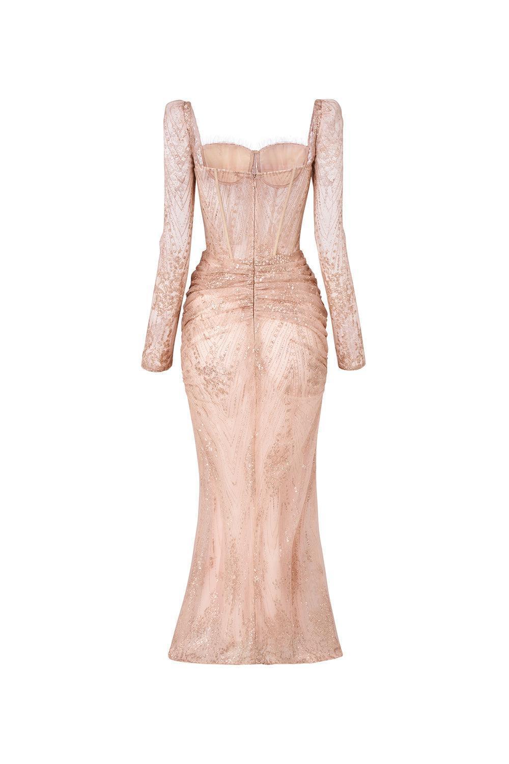 Glamour Trumpet Semi-Heart Neck Tulle Midi Dress - MEAN BLVD