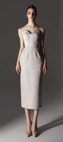 Gleam Strapless Sweetheart Neck Brocade Midi Dress - MEAN BLVD
