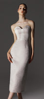 Gleam Strapless Sweetheart Neck Brocade Midi Dress - MEAN BLVD
