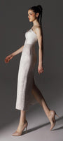 Gleam Strapless Sweetheart Neck Brocade Midi Dress - MEAN BLVD