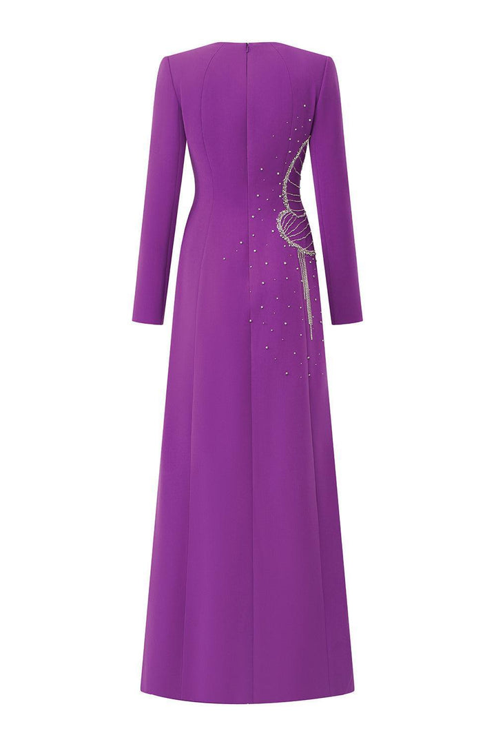 Gleams A-line Long Sleeved Velvet Satin Maxi Dress - MEAN BLVD