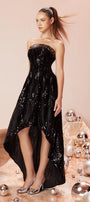 Glimpse Asymmetric Straight Across Neck Velvet High-low Dress - MEAN BLVD
