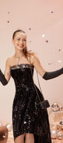 Glimpse Asymmetric Straight Across Neck Velvet High-low Dress - MEAN BLVD