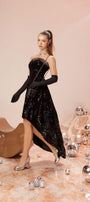 Glimpse Asymmetric Straight Across Neck Velvet High-low Dress - MEAN BLVD