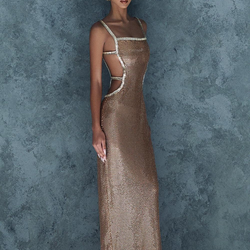 Gloam Sheath Square Neck Mesh Floor Length Dress - MEAN BLVD