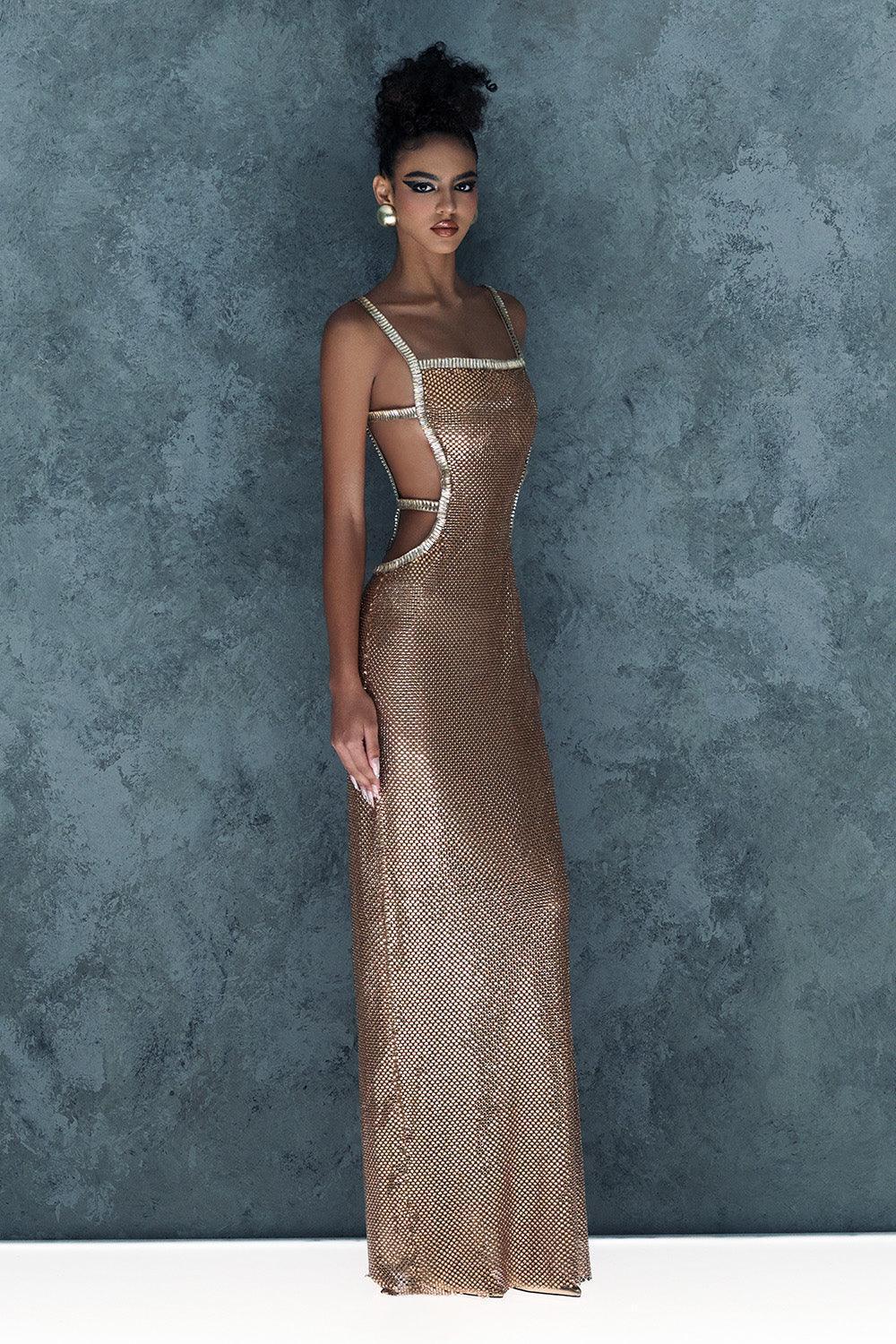 Women's Gloam Sheath Square Neck Mesh Floor Length Dress Customize Gold Mean Blvd Women's Gloam Sheath Square Neck Mesh Floor Length Dress Customize Gold Mean Blvd