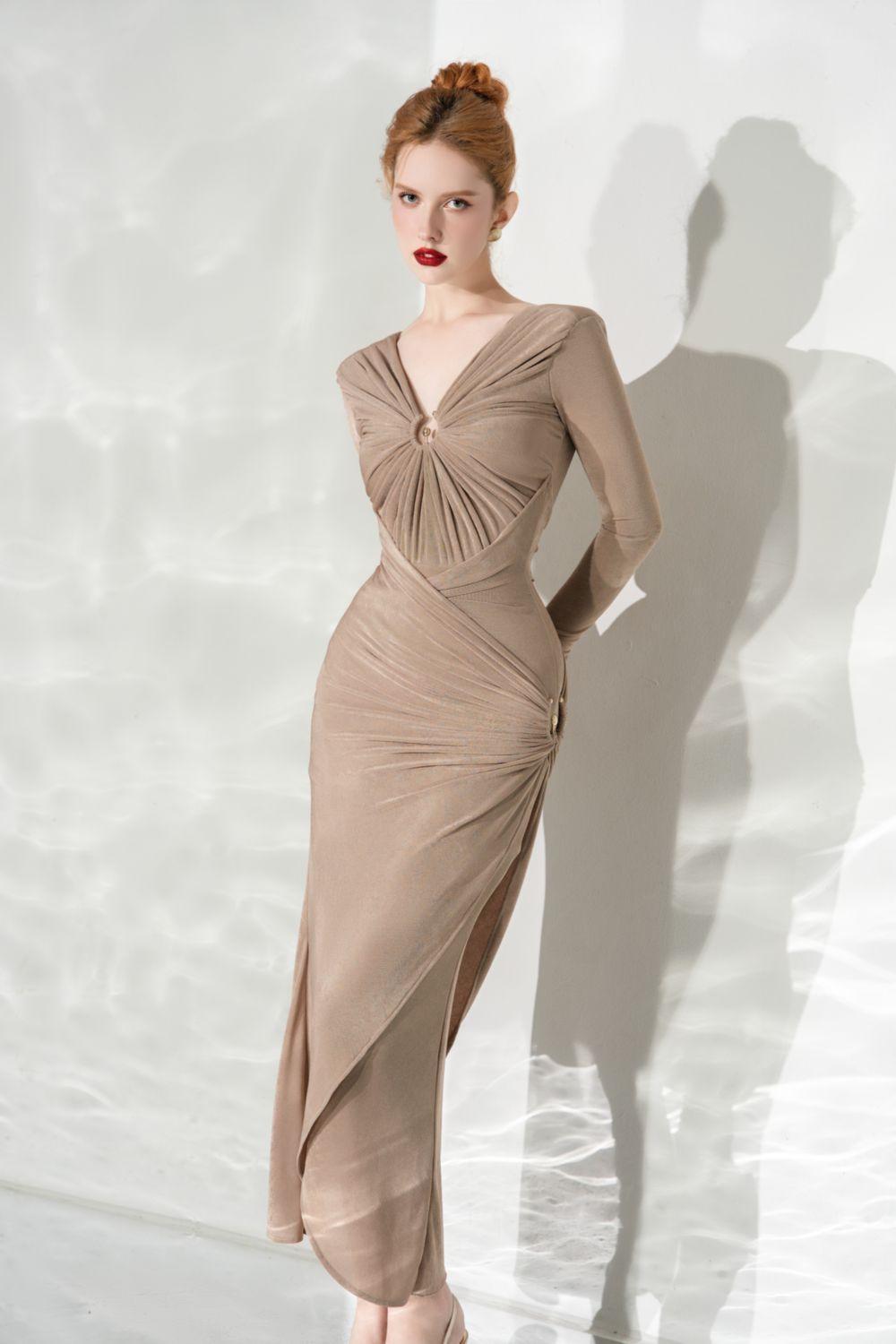 Women's Glory Bodycon Gathered Spandex Ankle Length Dress S/M/L Brown/White/Red Mean Blvd Brown / L Women's Glory Bodycon Gathered Spandex Ankle Length Dress S/M/L Brown/White/Red Mean Blvd Brown / L
