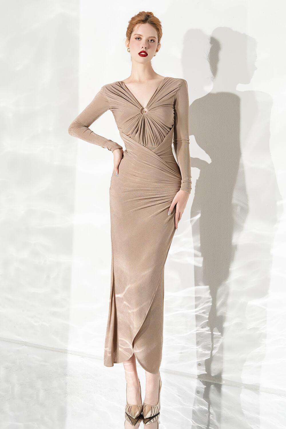 Glory Bodycon Gathered Spandex Ankle Length Dress - MEAN BLVD