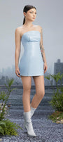 Glossies Bodycon Straight Across Neck Pu Leather Mini Dress - MEAN BLVD