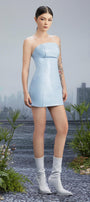 Glossies Bodycon Straight Across Neck Pu Leather Mini Dress - MEAN BLVD