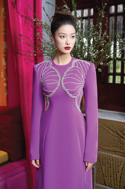 Glowing A-line Stone Velvet Satin Maxi Dress - MEAN BLVD