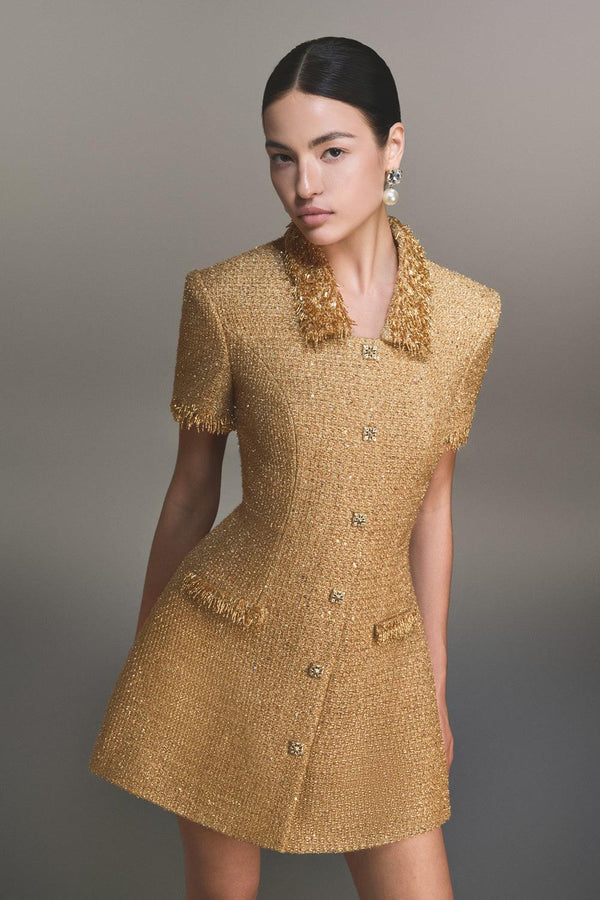 Gold Embellished Mini Dress - MEAN BLVD