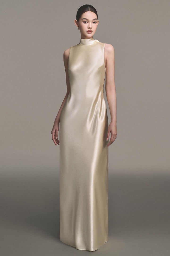 Gold Sleeveless Silk Dress - MEAN BLVD