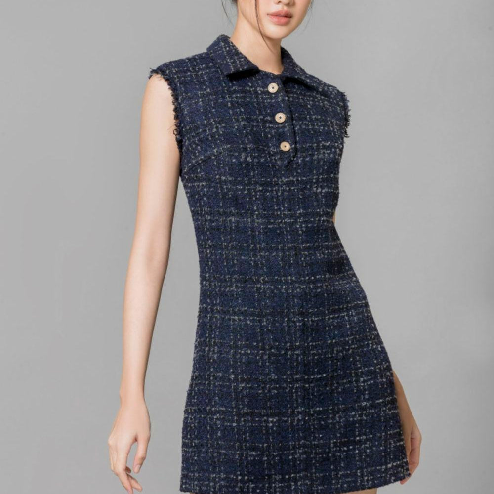 Goldie A-line Sleeveless Tweed Mini Dress - MEAN BLVD