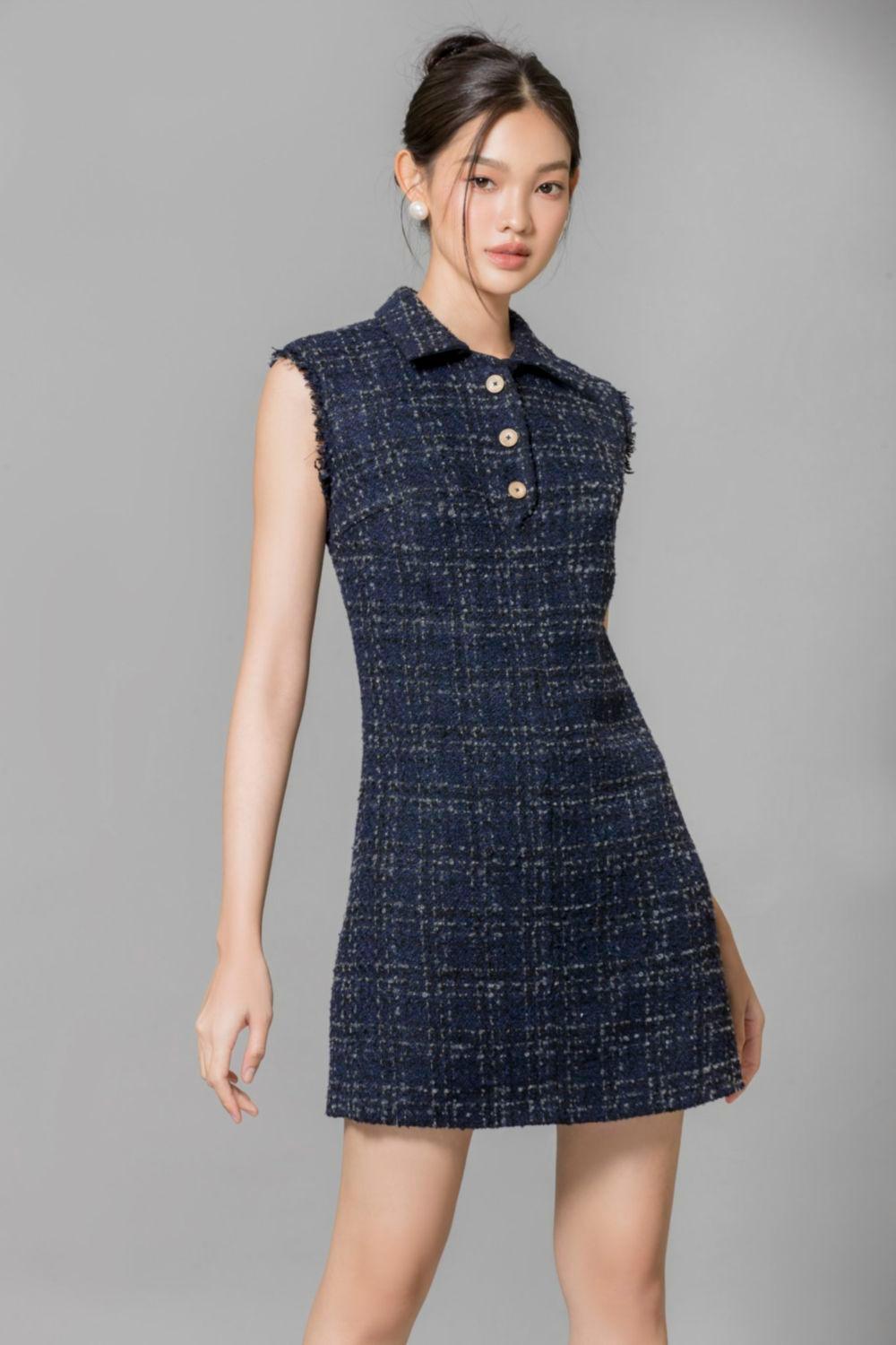 Goldie A-line Sleeveless Tweed Mini Dress - MEAN BLVD