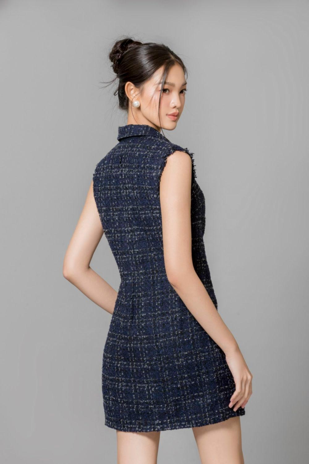 Women's Goldie A-Line Sleeveless Tweed Mini Dress Xs/S/M/L Navy Mean Blvd Navy / M Women's Goldie A-Line Sleeveless Tweed Mini Dress Xs/S/M/L Navy Mean Blvd Navy / M