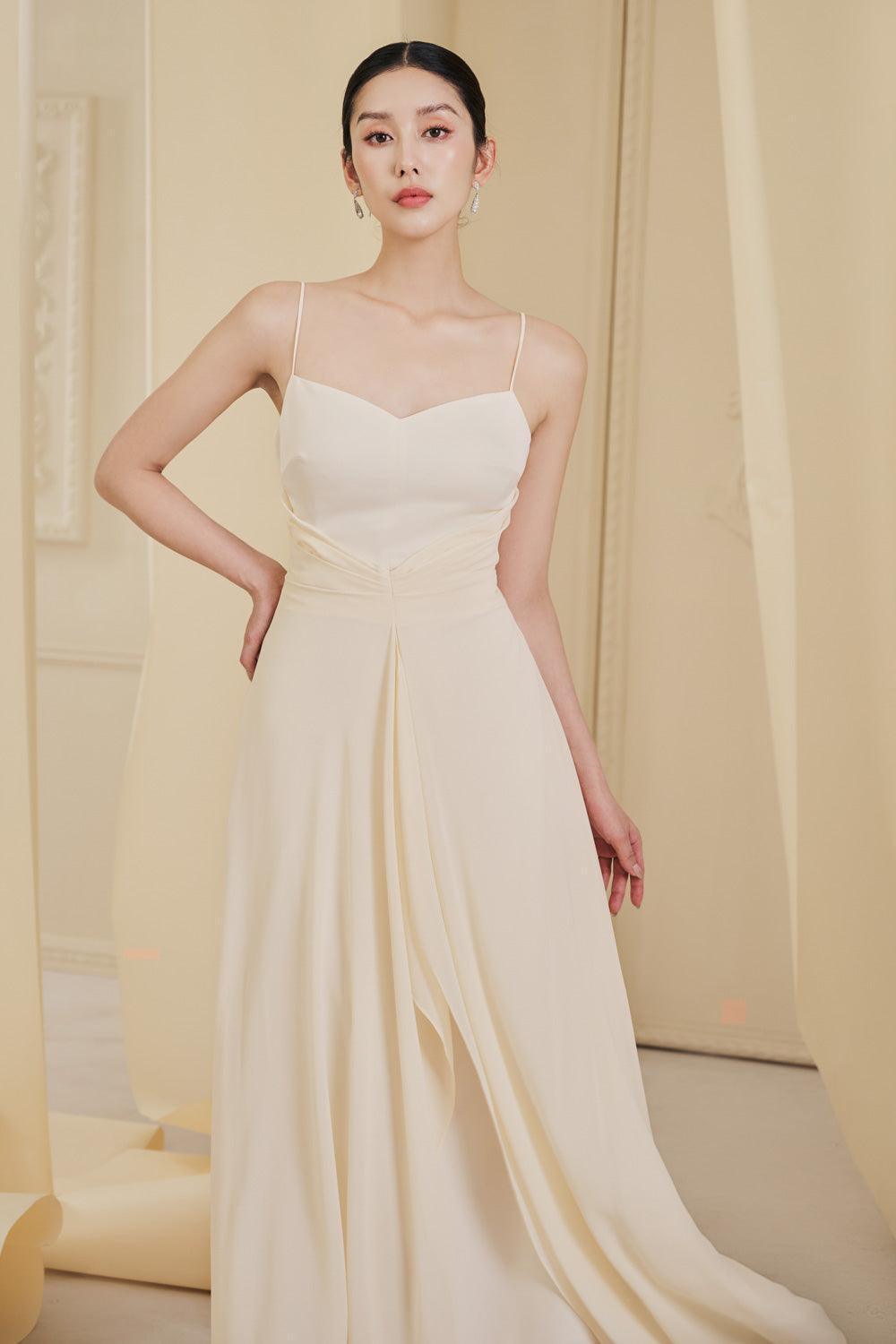 Goldie Asymmetric Semi-Heart Neck Chiffon Floor Length Dress - MEAN BLVD