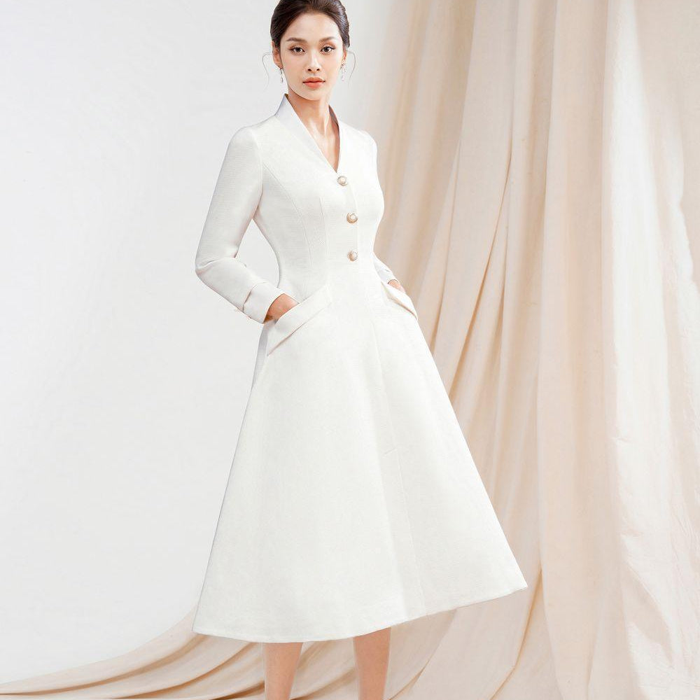 Grace A-line Button Polycotton Midi Dress - MEAN BLVD