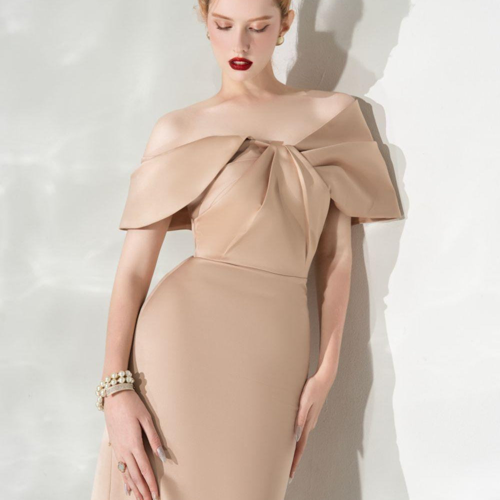 Grace Sheath Off-Shoulder Taffeta Midi Dress - MEAN BLVD