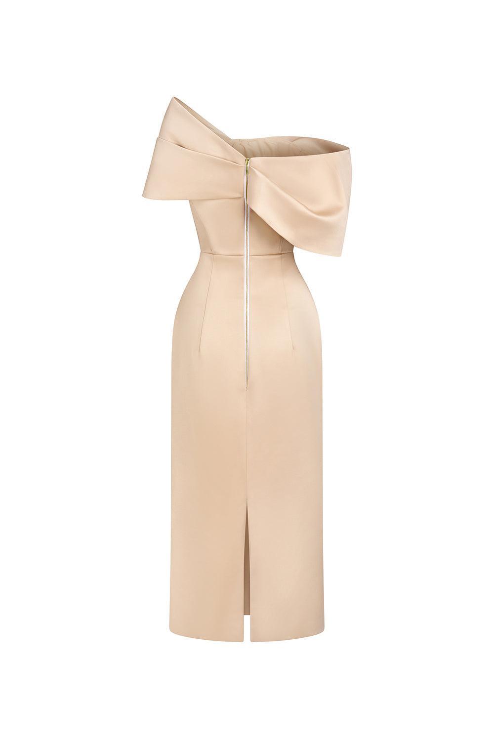 Grace Sheath Off-Shoulder Taffeta Midi Dress - MEAN BLVD