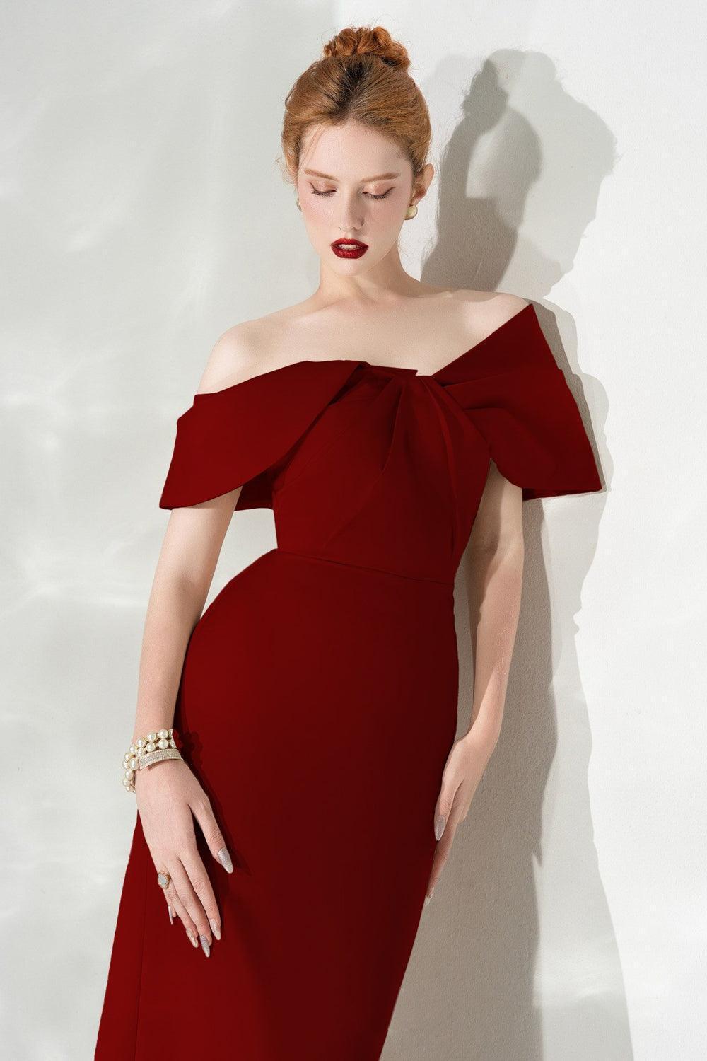 Grace Sheath Off-Shoulder Taffeta Midi Dress - MEAN BLVD