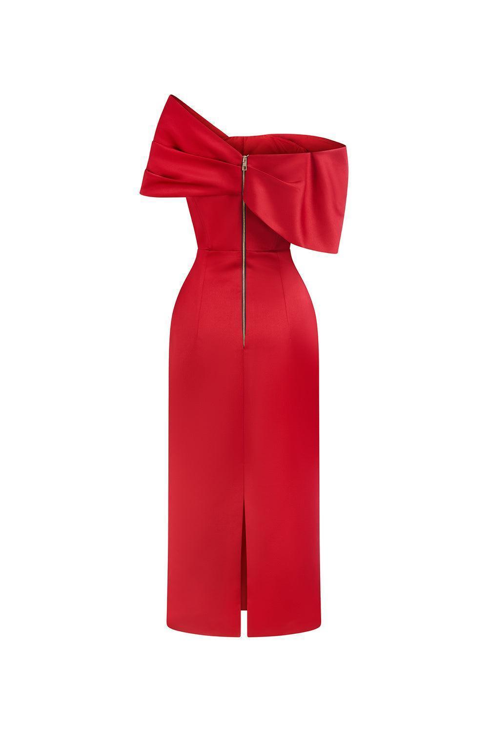 Grace Sheath Off-Shoulder Taffeta Midi Dress - MEAN BLVD