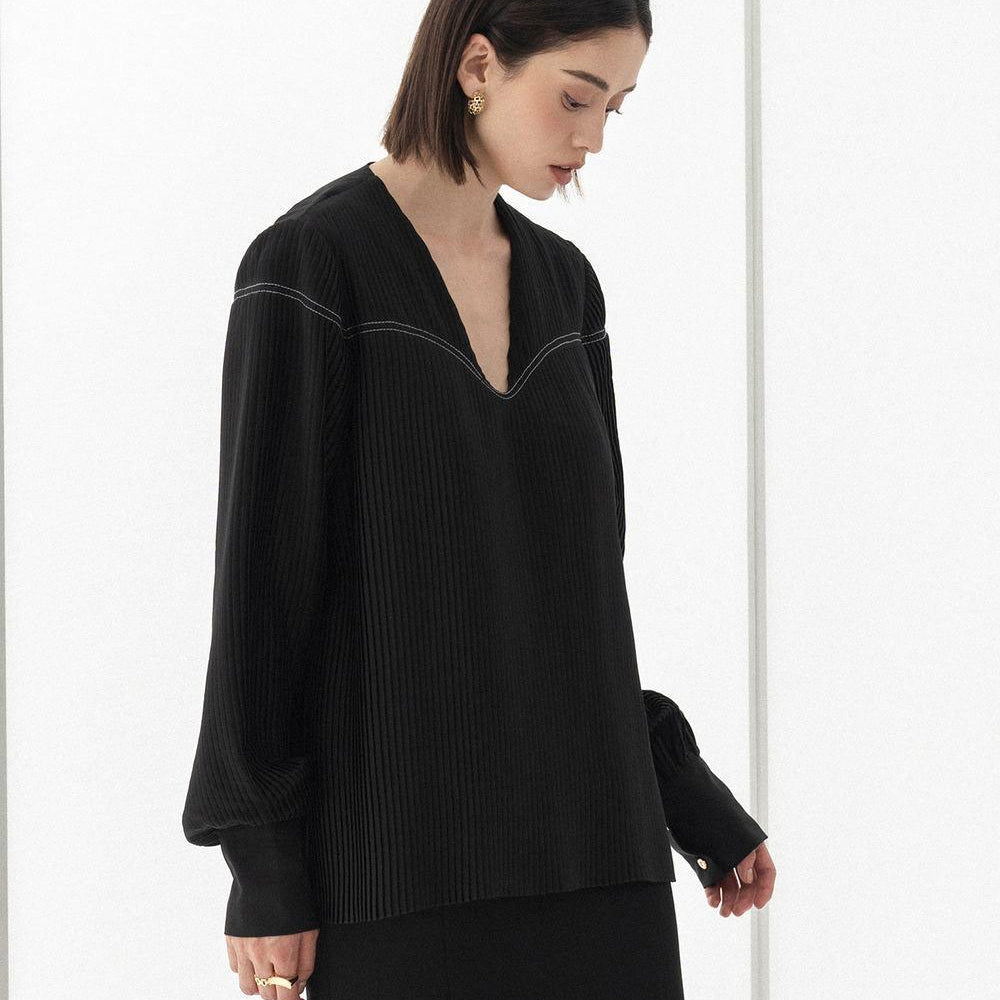 Grace Straight Cuff Sleeved Silk Top - MEAN BLVD
