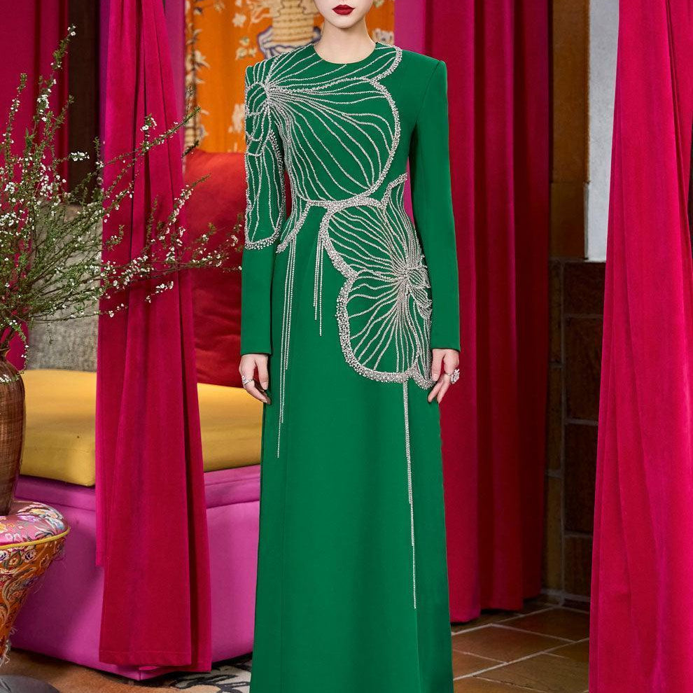 Gracef Sheath Round Neck Velvet Satin Maxi Dress - MEAN BLVD