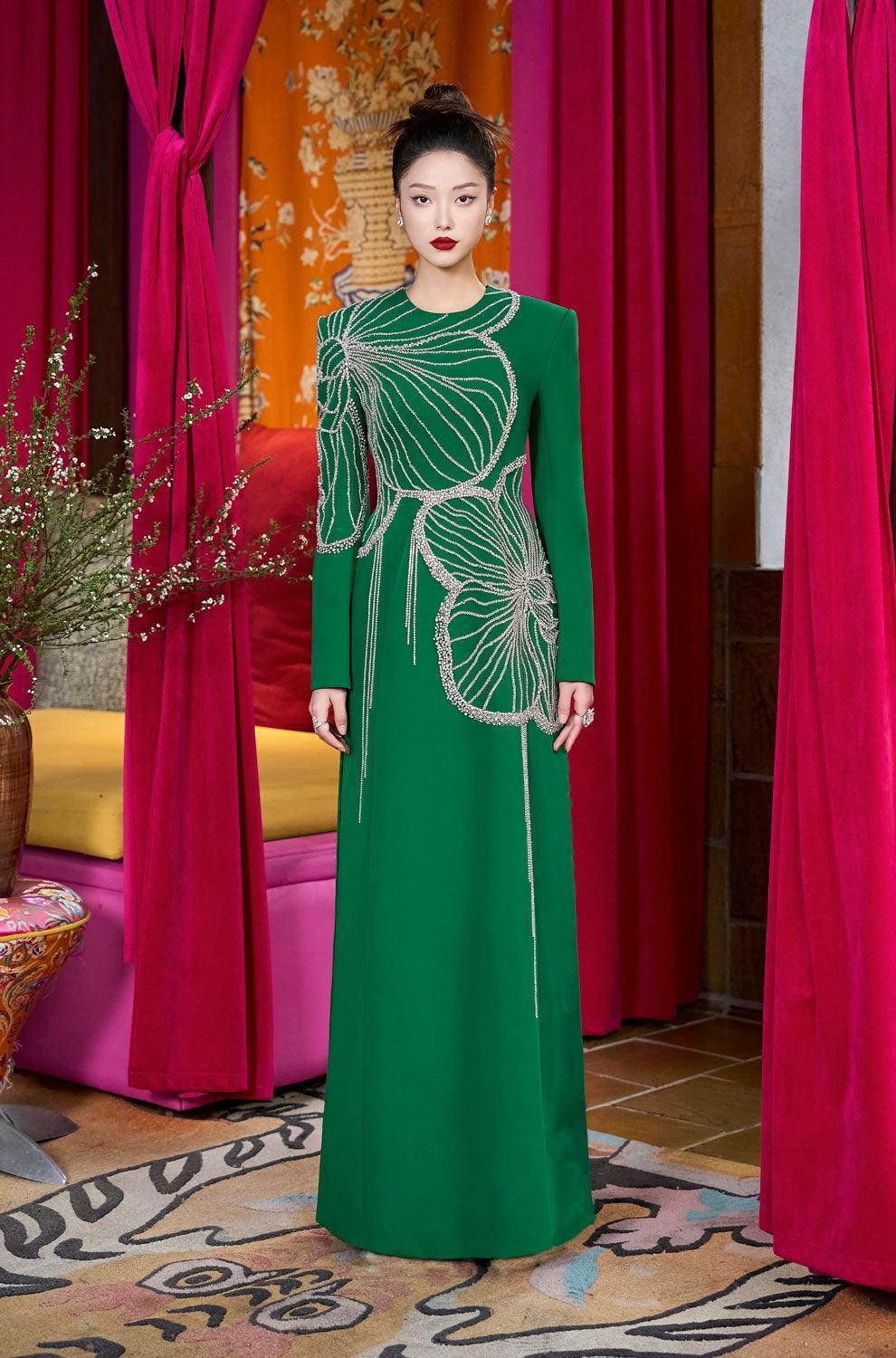 Women's Radiai A-line Long Sleeved Velvet Satin Floor Length Dress XS/S/M/L/XL/Green/MEAN BLVD Green / S Women's Radiai A-line Long Sleeved Velvet Satin Floor Length Dress XS/S/M/L/XL/Green/MEAN BLVD Green / S