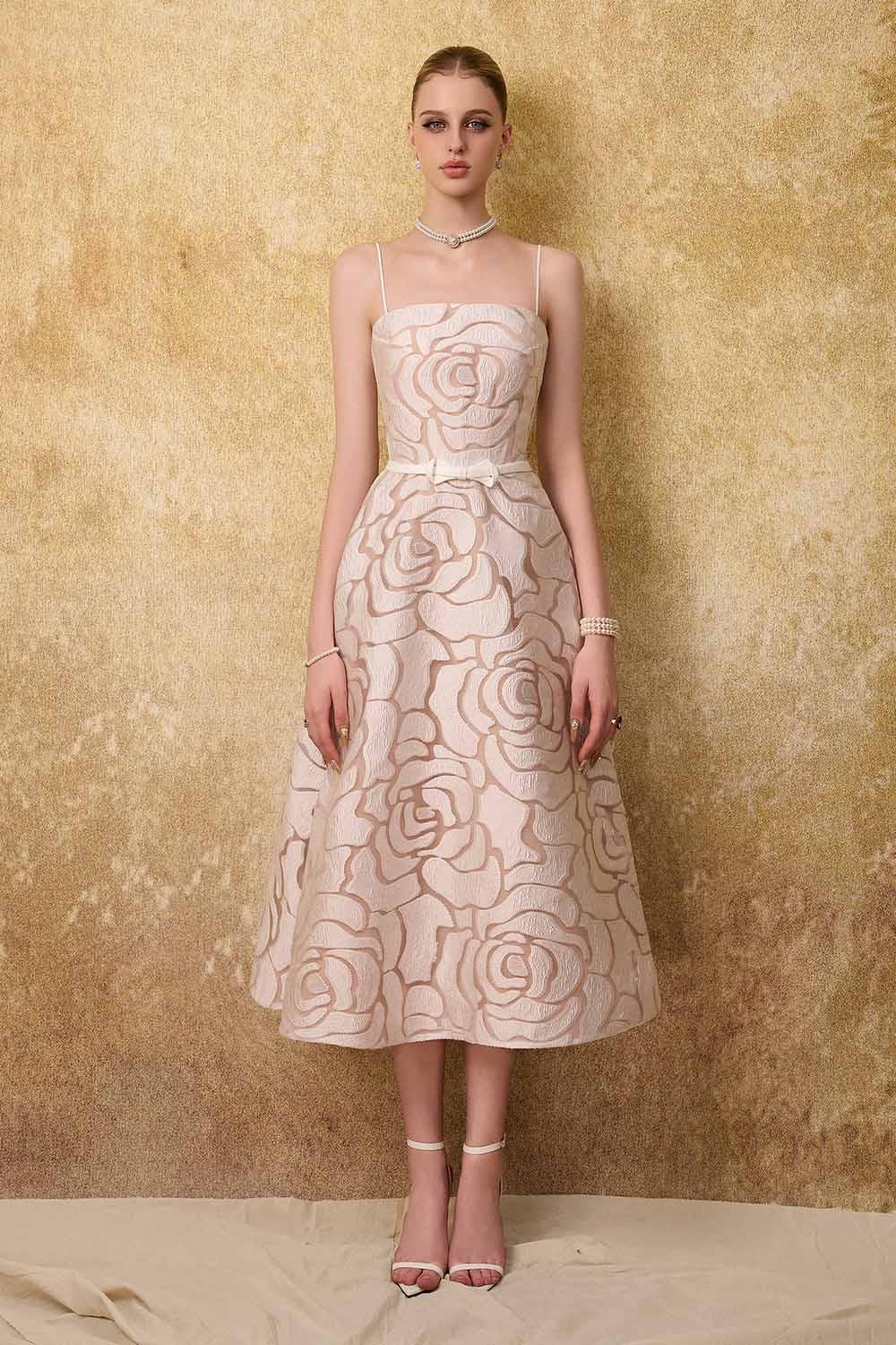 Women's Grandeur A-line Spaghetti Strap Lace Calf Length Dress S/M/L/Customize Floral White MEAN BLVD Floral White / Customize Women's Grandeur A-line Spaghetti Strap Lace Calf Length Dress S/M/L/Customize Floral White MEAN BLVD Floral White / Customize
