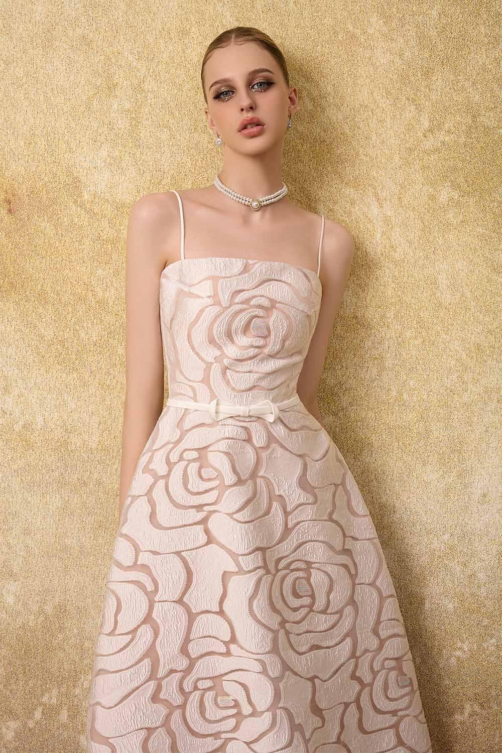 Grandeur A-line Spaghetti Strap Lace Calf Length Dress - MEAN BLVD