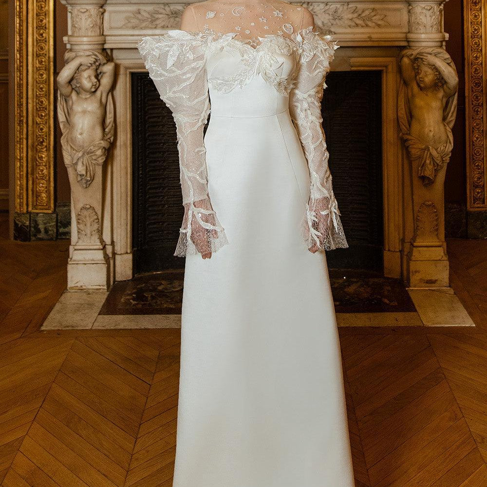 Gratified A-line Illusion Neck Taffeta Silk Floor Length Dress - MEAN BLVD