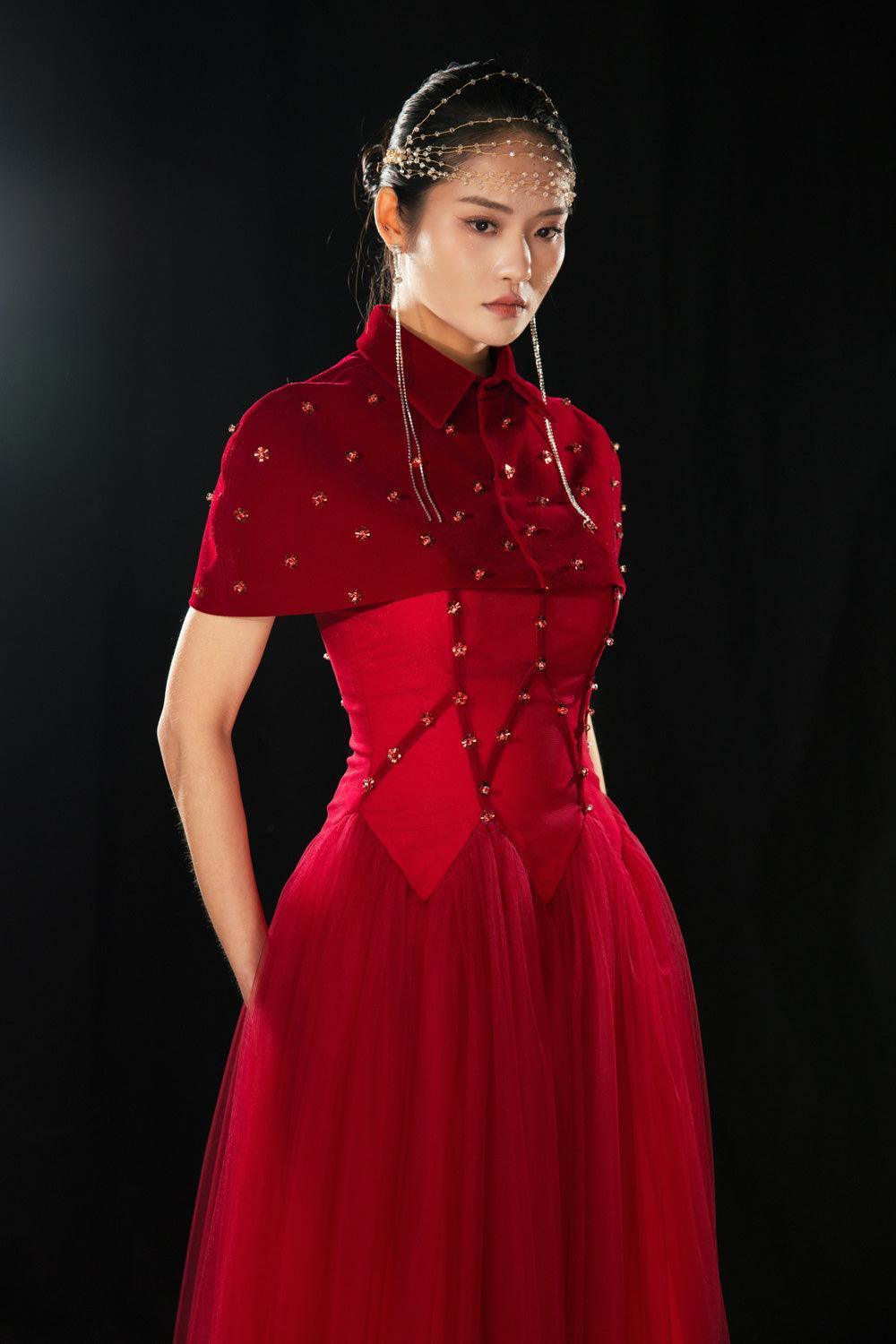 Grayson Gathered Collared Neck Twill Floor Length Set - MEAN BLVD