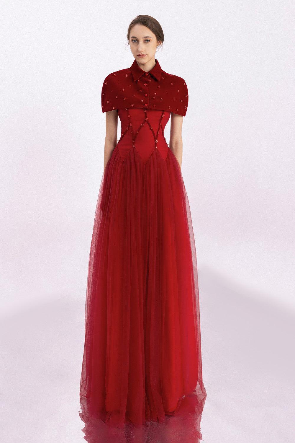Grayson Gathered Collared Neck Twill Floor Length Set - MEAN BLVD
